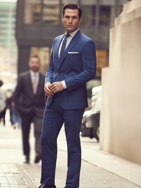 Hart Schaffner Marx Blue Suit 52R 44W Big & Tall USA Made 2 Piece Wool Blend